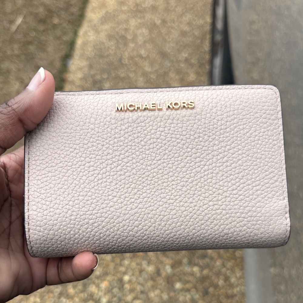 Michael Kors Textured Leather Wallet in Light Beige